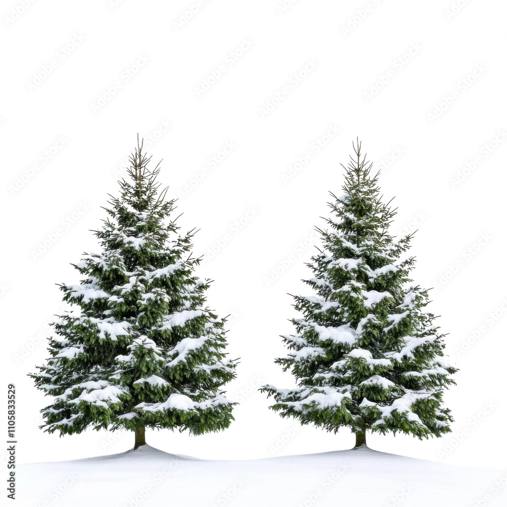 Fototapeta premium Christmas trees with snow isolated on transparent background.