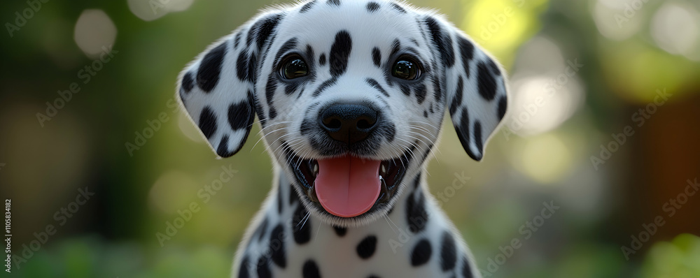 Happy Dalmatian puppy portrait, smiling face close-up. Happy Dalmatian puppy portrait, smiling face close-up.
