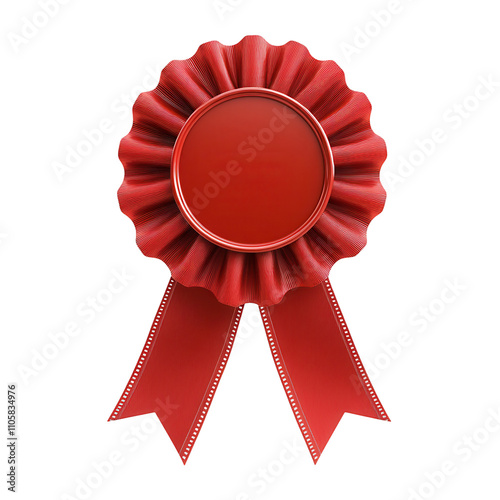 Red award ribbon with bow on a white background. PNG transparent.