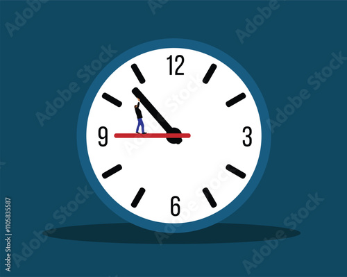 Businessman Changing Time on Clock Flat Style. Business management and coping with deadlines vector art