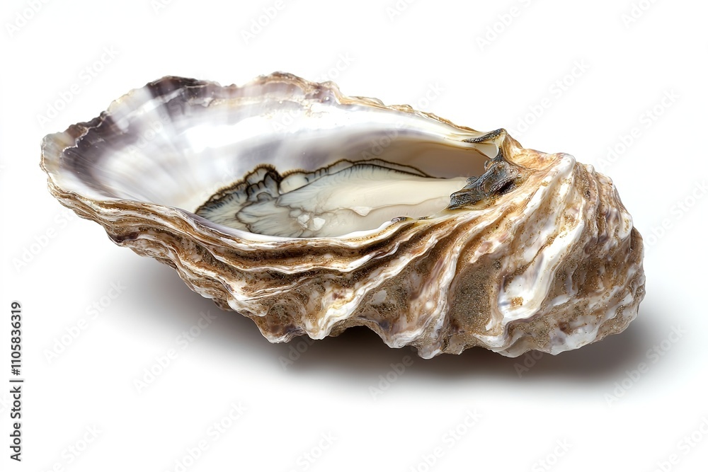 Open oyster shell on white background with natural texture Open oyster shell on white background with natural texture