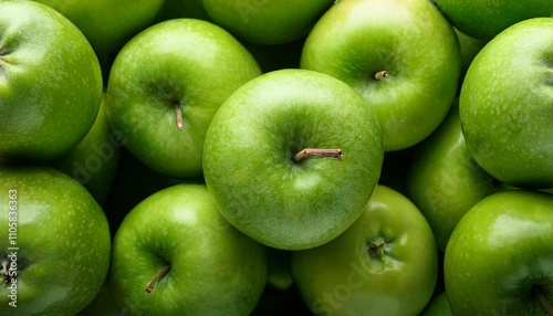 Flat Lay Top View of Bright Ripe Fragrant Green Apple Fruit as Background