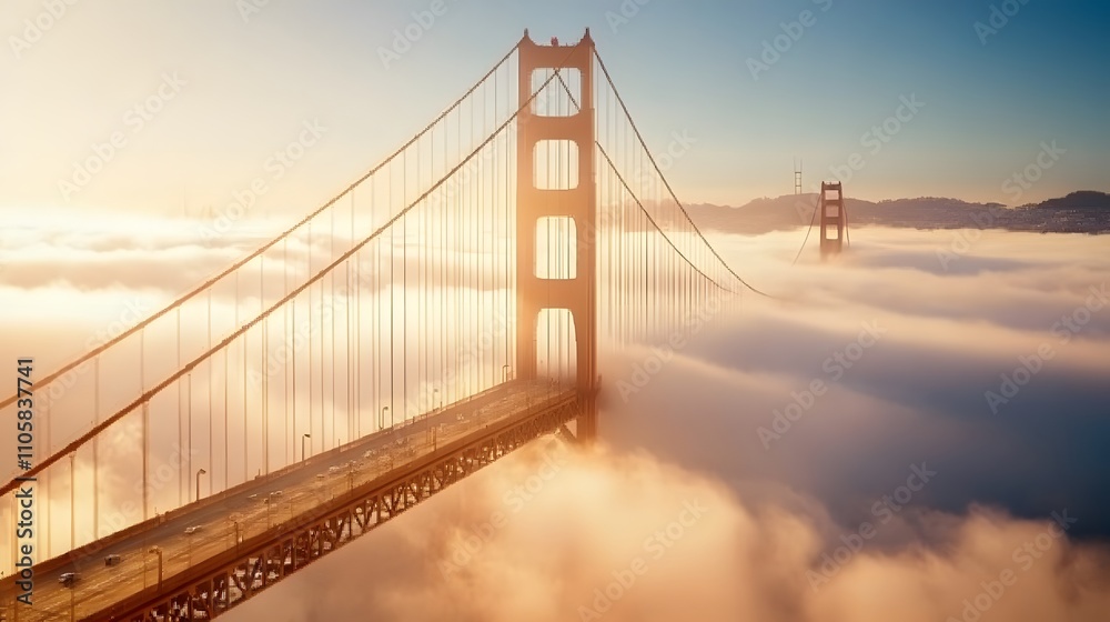 Obraz premium Golden Gate Bridge Above the Clouds at Sunrise