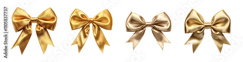 Four elegant golden bows showcasing different styles and textures.