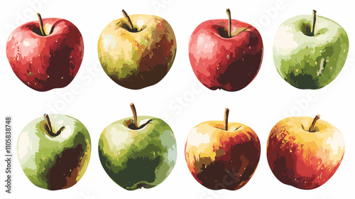 Apple watercolor clipart isolated on white background. Set of healthy fruit apples vector painting style illustration