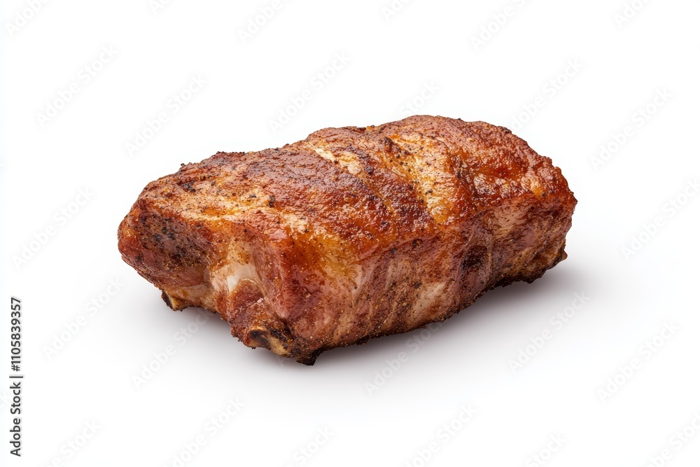A piece of meat is sitting on a white background A piece of meat is sitting on a white background