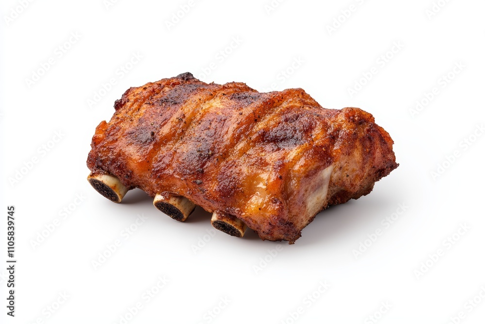 A piece of meat is sitting on a white background