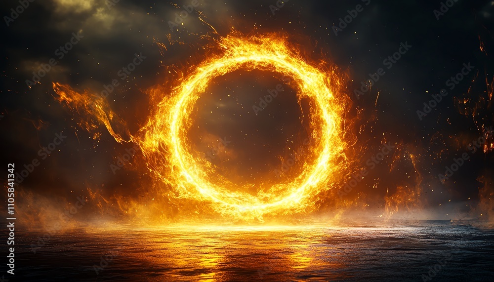Fototapeta premium Radiant golden light circle, pulsating with energy, representing a portal or futuristic power source