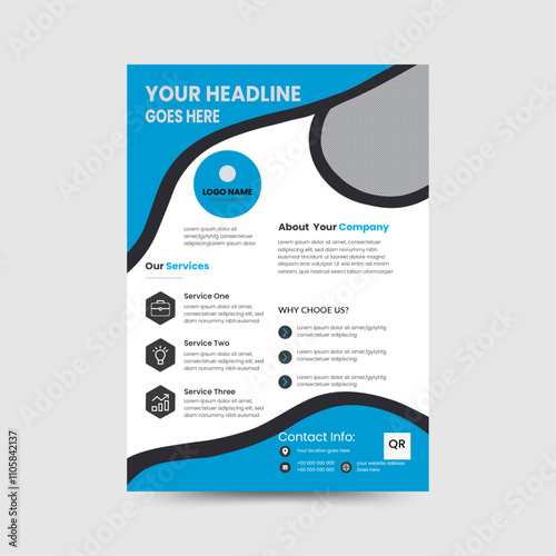 A4 Size Corporate business flyer template design of Blue and Black color, new digital marketing flyer set, editable vector design, promotion, advertise, publication
