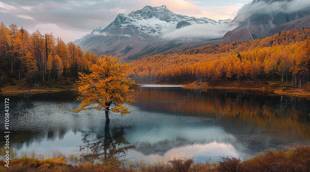 Fototapeta premium mountains and lake in autumn 
