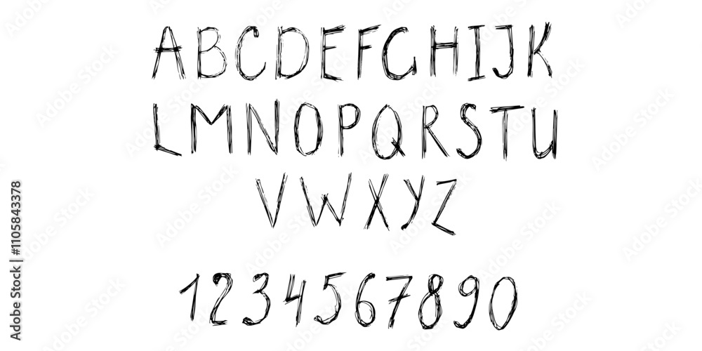 Handwriting English alphabet, font and numbers. Handwriting English alphabet, font and numbers.