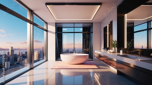 Elegant Modern Bathroom with Skyline Views photo