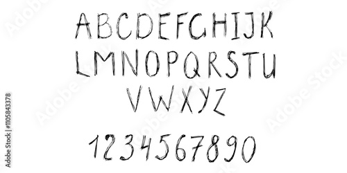 Handwriting English alphabet, font and numbers.