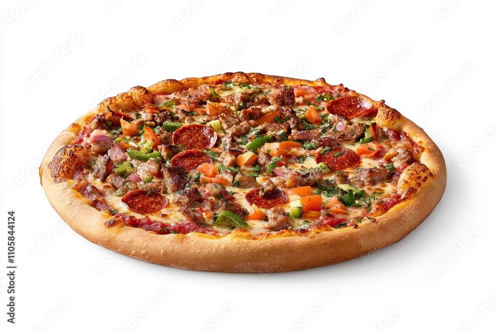 A pizza with pepperoni, sausage, and vegetables A pizza with pepperoni, sausage, and vegetables