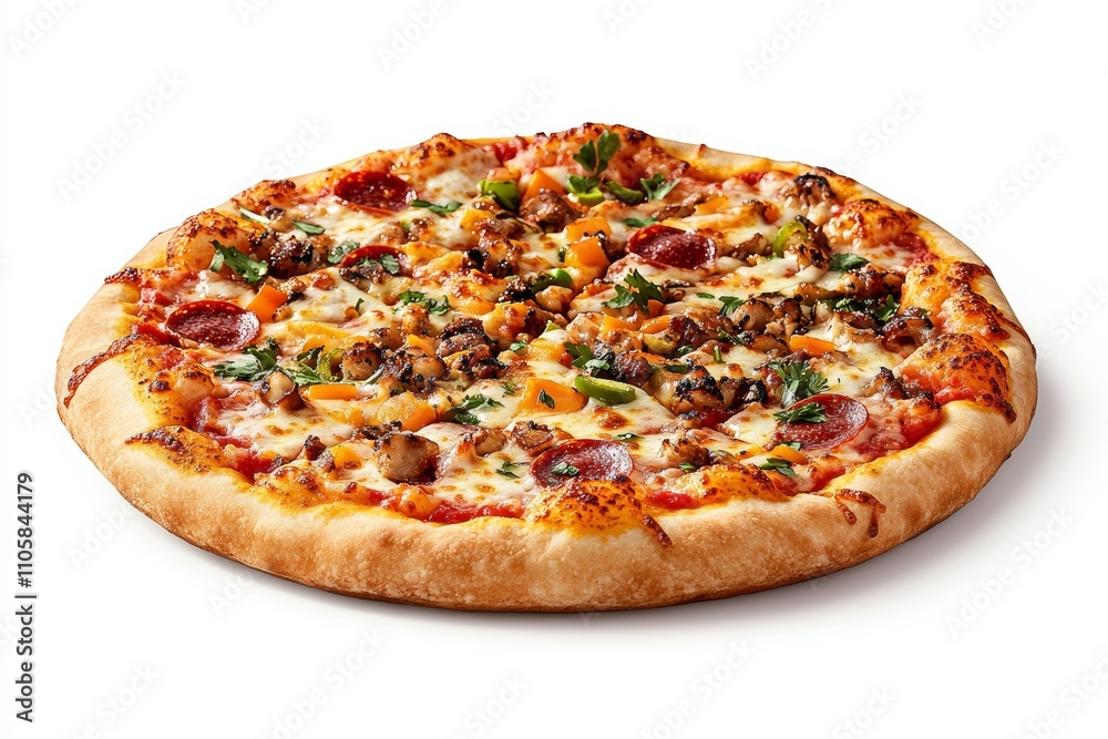 A pizza with mushrooms, peppers, and cheese A pizza with mushrooms, peppers, and cheese