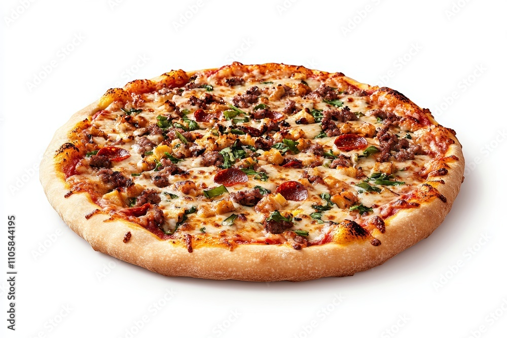 A pizza with pepperoni, sausage, and cheese A pizza with pepperoni, sausage, and cheese