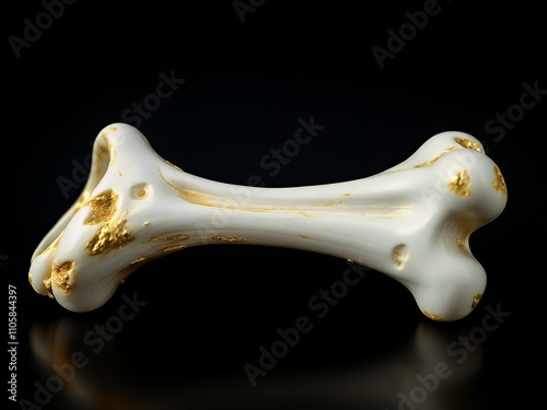 there is a bone shaped object with gold paint on it. photo