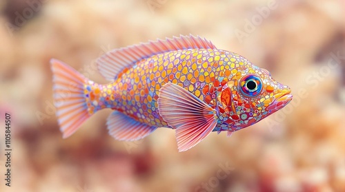 Close-up image of amblyeleotris latifasciata with a blurred background, underwater close-up, oceanic close-up, aquatic creatures photo