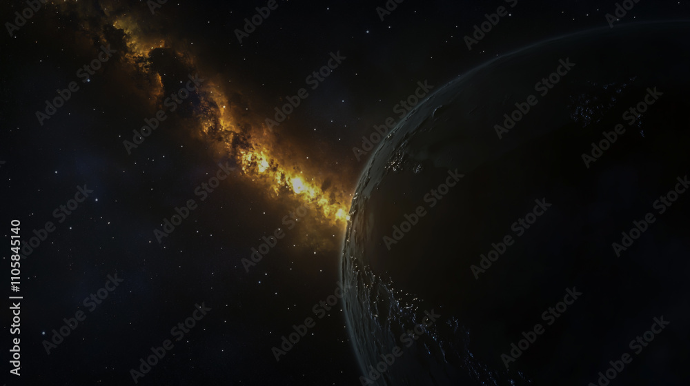 Expansive cosmic scene featuring the Earth as viewed from space Expansive cosmic scene featuring the Earth as viewed from space