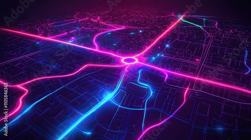 Neon Cityscape Roads Illuminated At Night