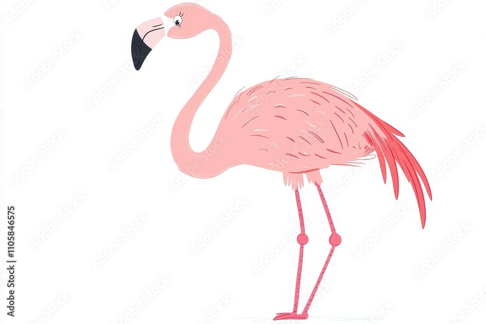 Obraz premium Cute cartoon flamingo, perfect for children's books or playful illustrations