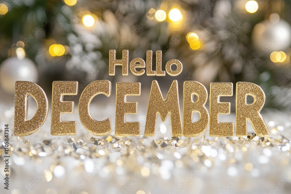 Hello December.Christmas decoration.Winter holidays concept.