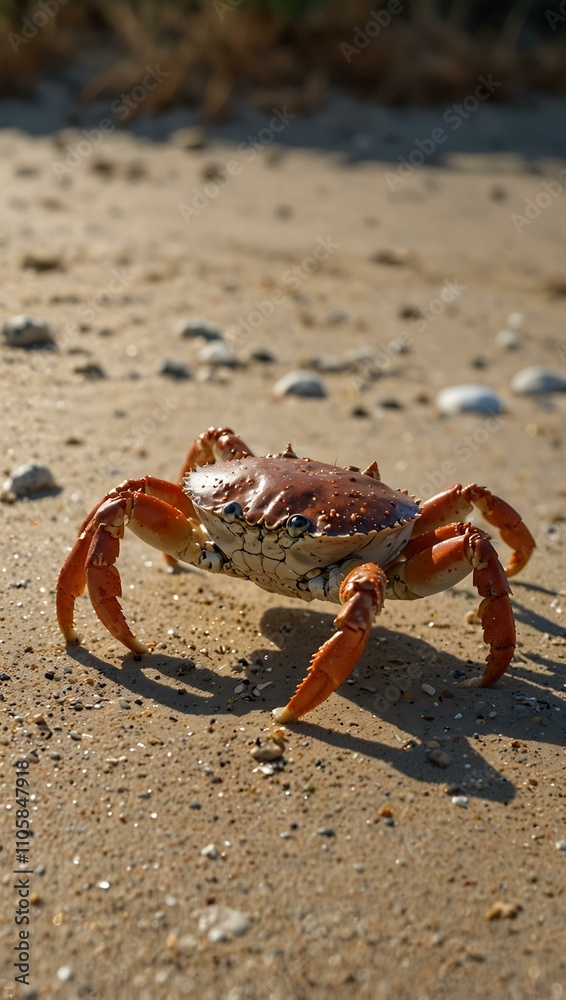 Crab scuttling along a sandy beach. Crab scuttling along a sandy beach.
