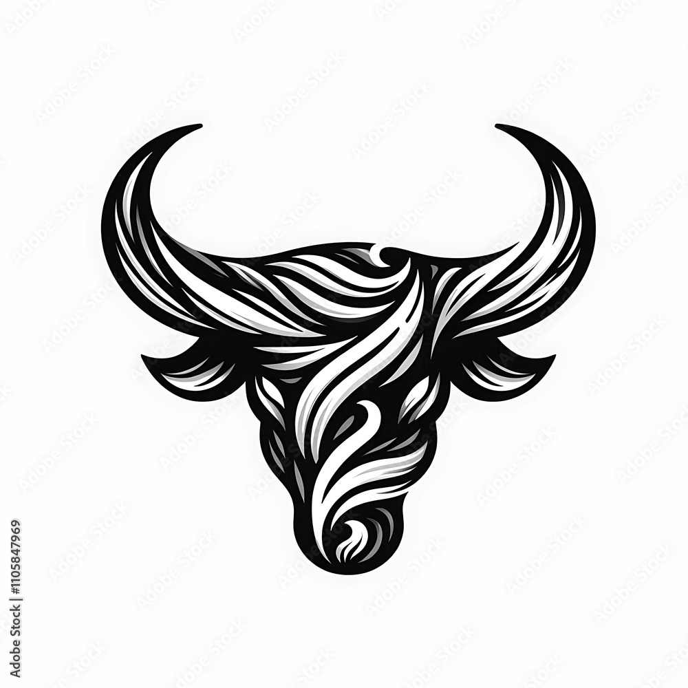 Obraz premium Stylized bull head with flowing lines and patterns.