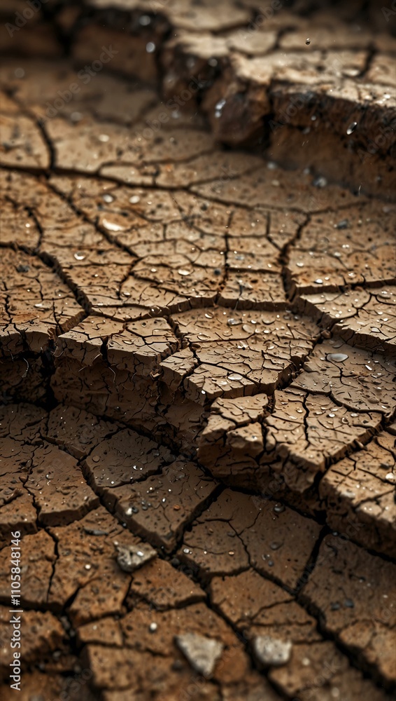 Cracked clay soil with raindrops, texture from drought and rain. Cracked clay soil with raindrops, texture from drought and rain.