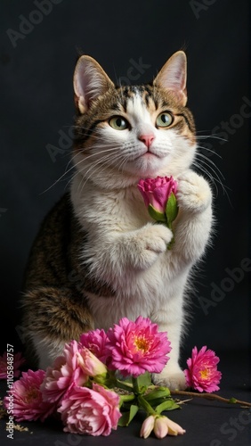 Obraz na płótnie Cat with flower w salonie