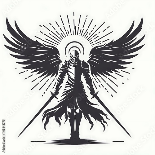 Wallpaper Mural Dark angel warrior with swords and radiant wings. Torontodigital.ca