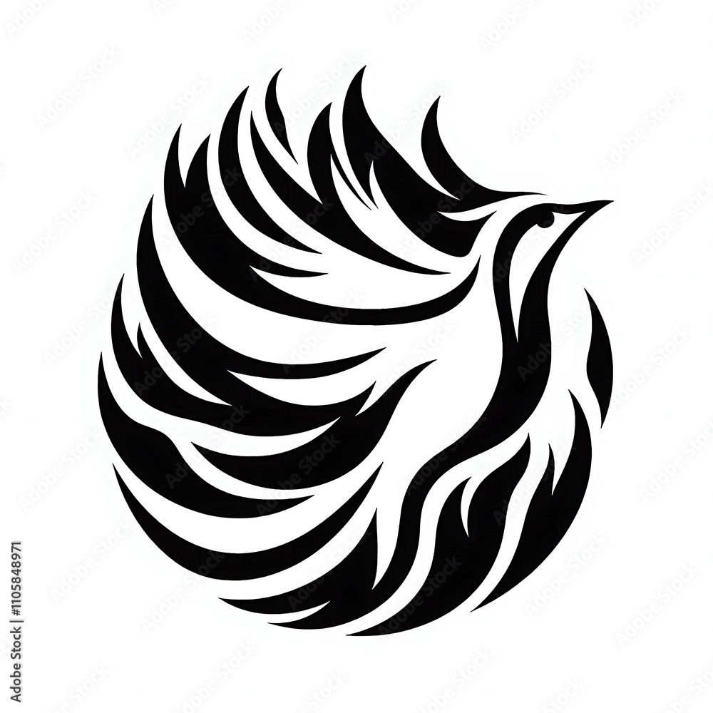 Obraz premium Stylized black phoenix rising with flowing feathers.