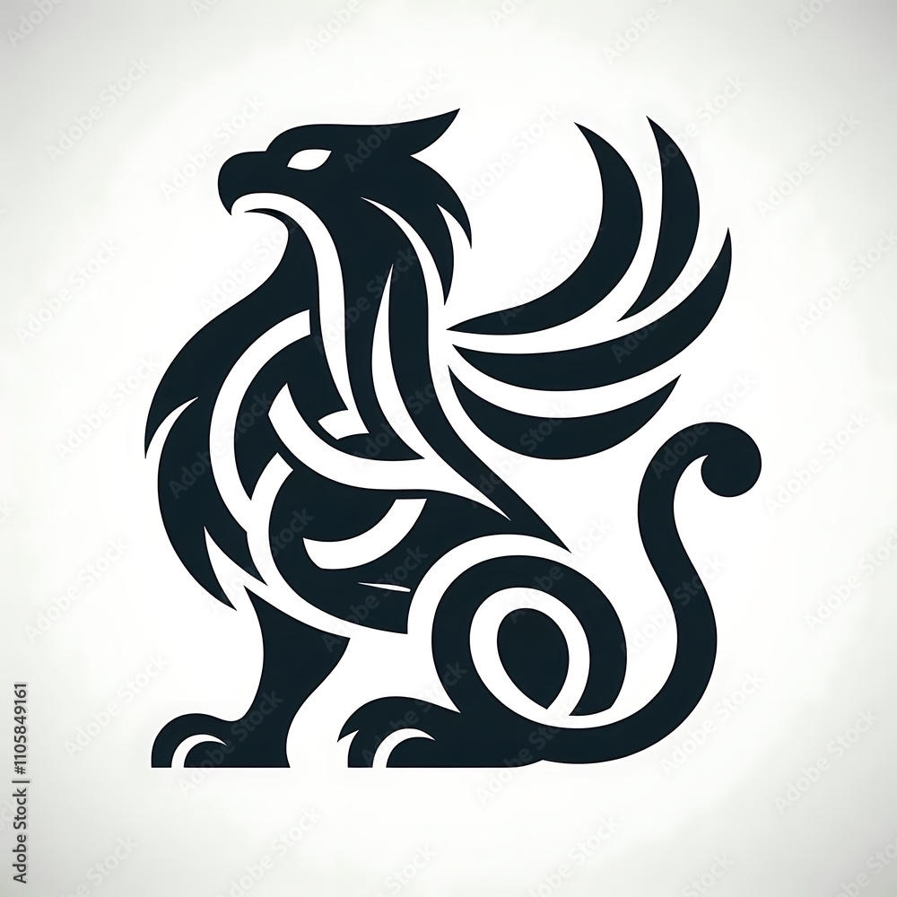Naklejka premium Stylized griffin illustration with intricate design.