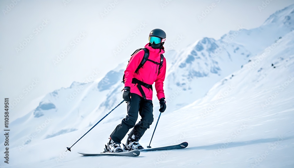Skier enjoying winter thrill on snowy slope Skier enjoying winter thrill on snowy slope