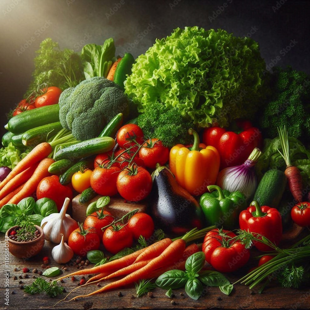 Vibrant Farm-Fresh Vegetables on a Rustic Wooden Table Vibrant Farm-Fresh Vegetables on a Rustic Wooden Table
