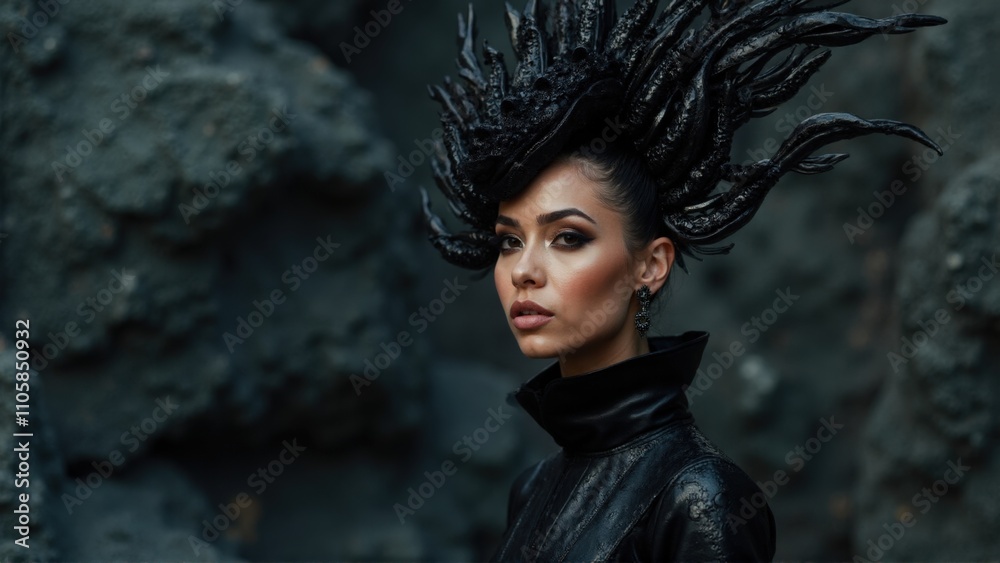 Mysterious Woman in Black with a Unique Hat