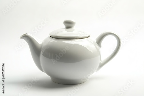 White ceramic teapot on seamless background