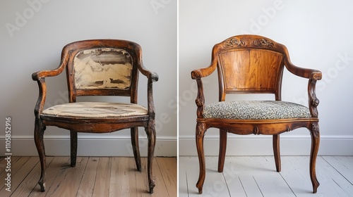 Restored Wooden Chair Before and After Comparison of Transformation and Craftsmanship photo