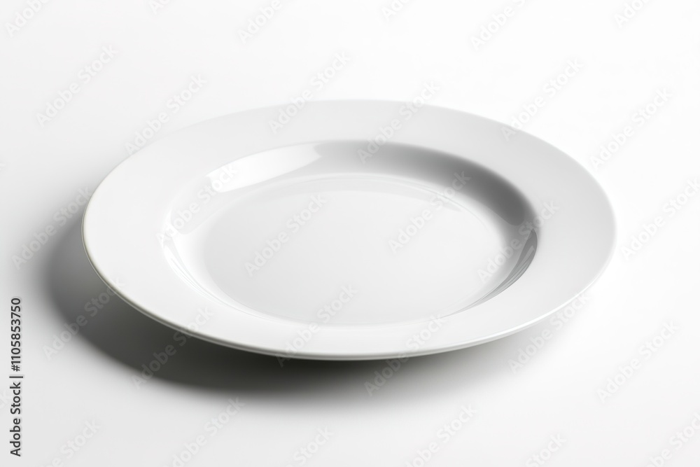 Empty white plate on white background with shadow Empty white plate on white background with shadow