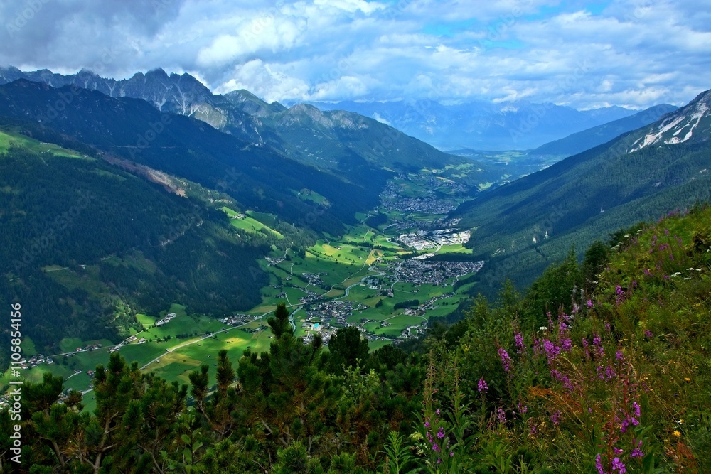 Austrian Alps - view of the Stubai Valley from the Elferhütte Austrian Alps - view of the Stubai Valley from the Elferhütte