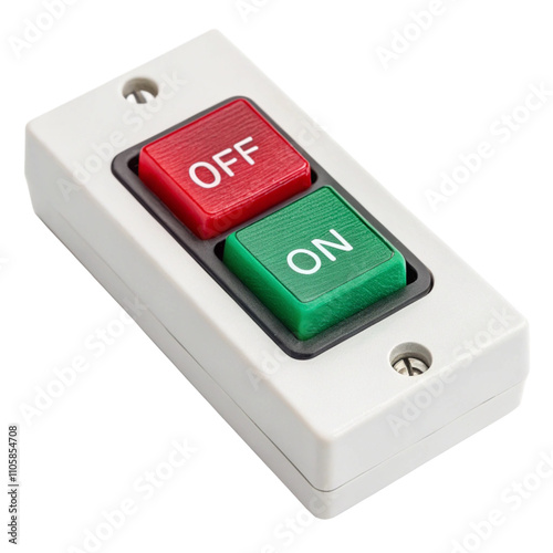 Toggle switch, red off position, green on position, modern design, isolated on transparent background. photo