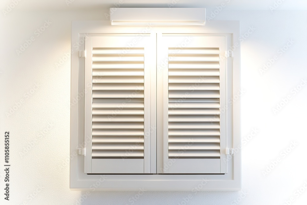Brightly lit window shutters on a wall Brightly lit window shutters on a wall