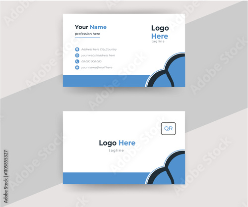  Creative Business Card Template. Blue Simple Clean Template, Vector Design.
