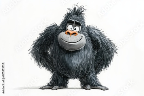 Cute cartoon gorilla with fluffy fur standing happily in a charming pose, inspired by children's illustrations, perfect for kids' content and playful themes photo