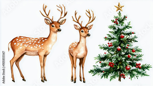 Wallpaper Mural Christmas Deer with Christmas Tree Torontodigital.ca