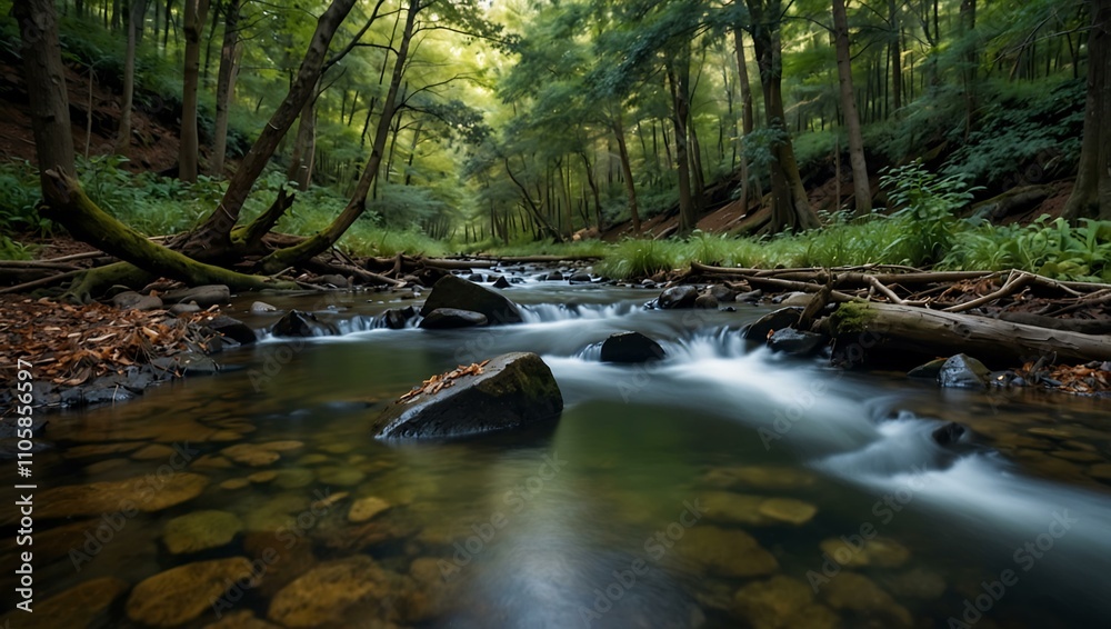 Fototapeta premium Creek flowing through a forest.