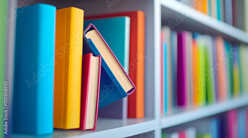 Obsessive-Compulsive Disorder Depicted Through an Immaculately Organized Shelf with a Singularly Asymmetrical Book photo