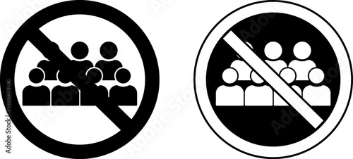 Avoid Crowd Signs. Black and White Vector Icons. Safety Measures, Infectious Disease Prevention. Coronavirus Protection. Avoid Crowded Places. Medical Concept