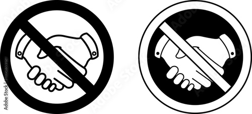 Do Not Shake Hands Signs. Black and White Vector Icons. Safety Measures, Infectious Disease Prevention. Coronavirus Protection, Social Distancing. Medical Concept