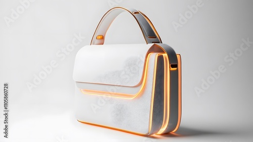 Modern white handbag with glowing accents.